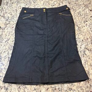 Express Black Wool Blend Pencil Skirt with Gold Details